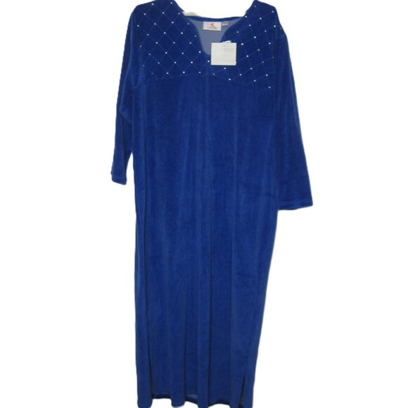 Quacker Factory Size L NEW Velour Sleep Dress Pullover Blue Rhinestones Warm - Picture 5 of 11